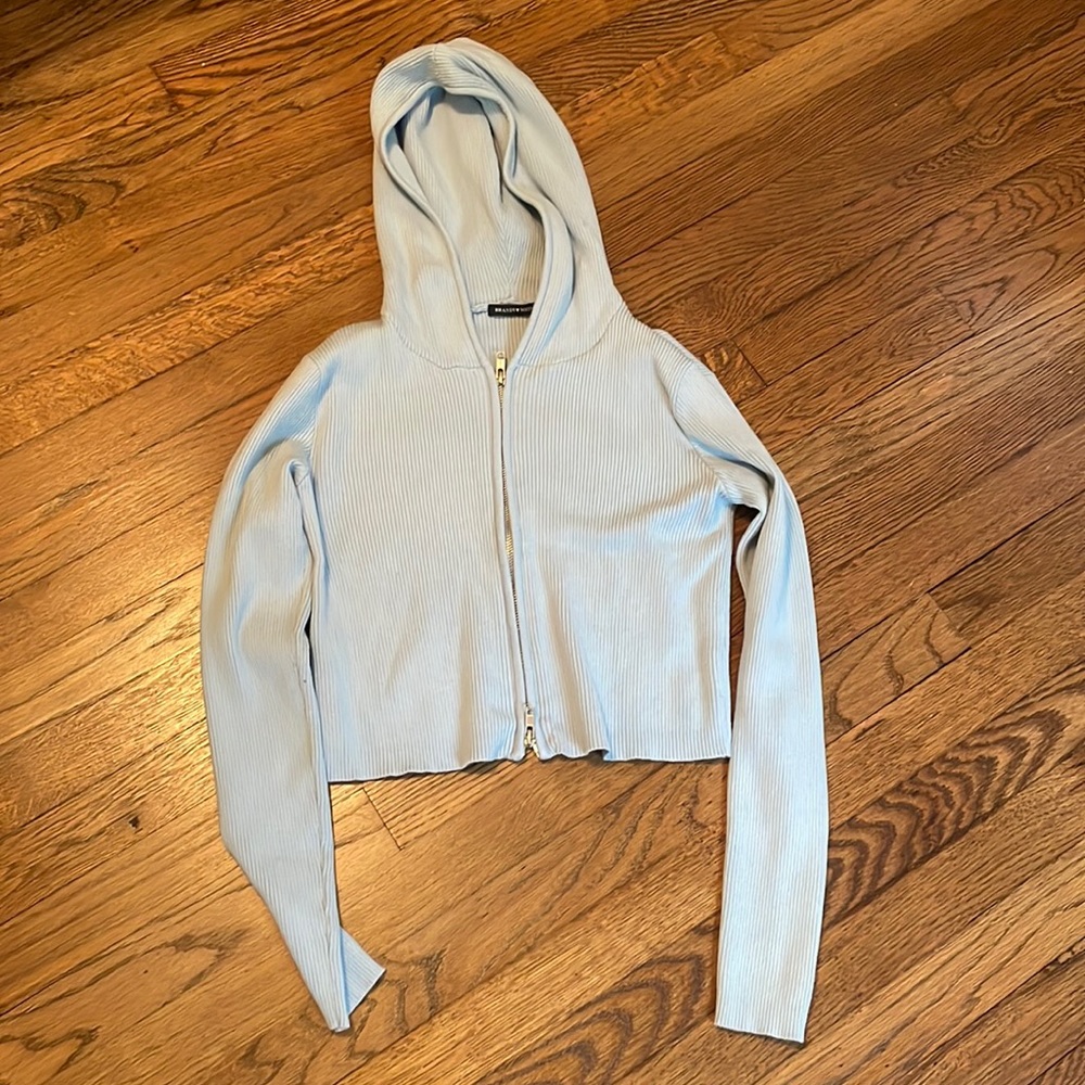Brandy Melville Light Blue Cropped Zip up